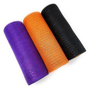 Orange, Black, Purple 10" Deco Metallic Mesh Ribbon Premium Rolls - Halloween